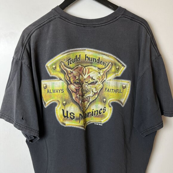 Distressed US Marines T Shirt Vintage Y2K Adult Gray Extra Large XL Graphic Tee - Picture 12 of 16